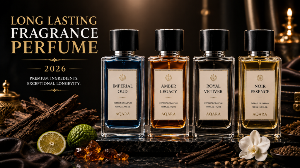 Long lasting fragrance perfume collection featuring premium luxury perfume bottles with long-lasting scent ingredients
