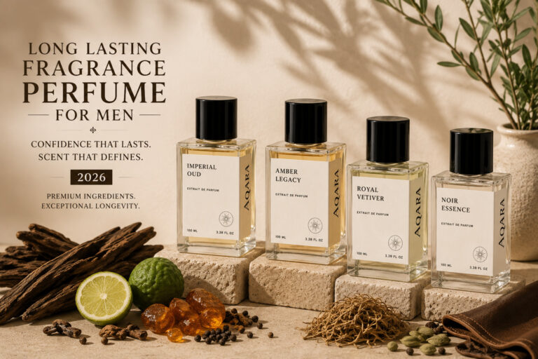 Long lasting fragrance perfume for men collection featuring premium masculine perfume bottles with oud and woody ingredients