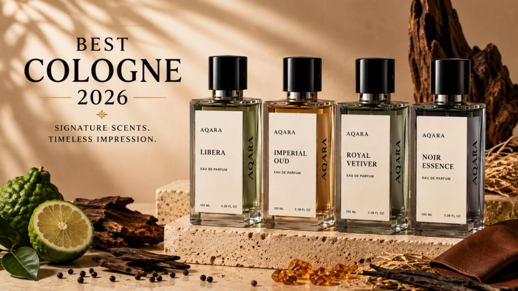 Best cologne collection featuring AQARA-style luxury cologne bottles with premium masculine ingredients