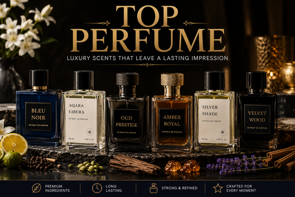 Top perfume collection with luxury fragrance elements and premium scent inspiration