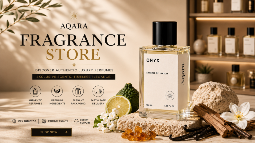 Luxury fragrance store by AQARA featuring premium perfumes and elegant fragrance collection